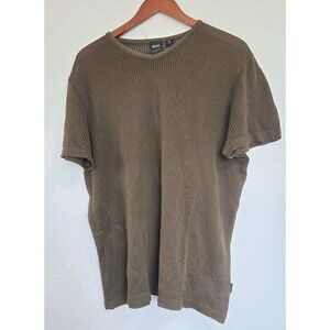 Boss Hugo Boss T Shirt Mens XL Messina V Neck Brown Ribbed Luxury 100% Cotton